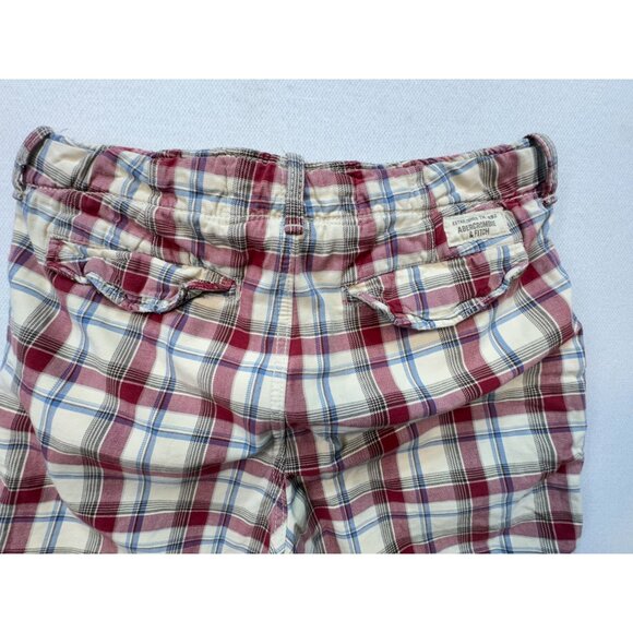 Abercrombie & Fitch Mens Plaid Khaki Shorts Sze 30 Red With Adjustable Waist Tie - Picture 13 of 15